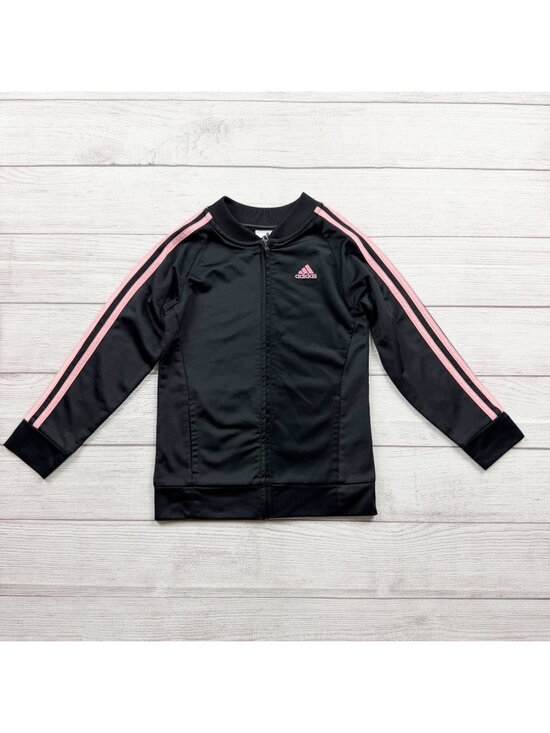 adidas Other - Adidas Girls Black Full Zip Track Jacket Pink Stripes Logo 6